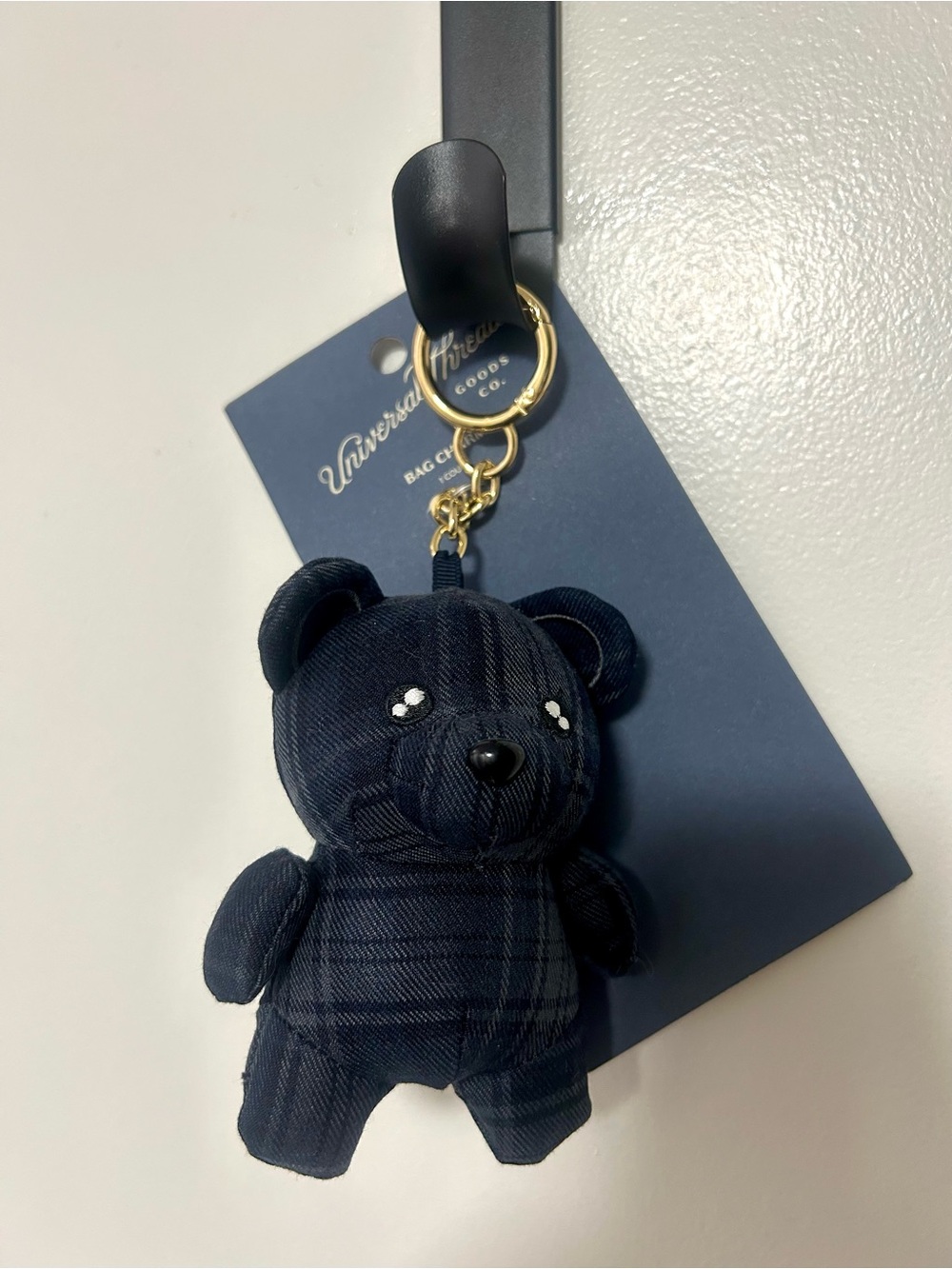 Universal Thread Navy Plaid Teddy Bag Charm with Gold Hardware